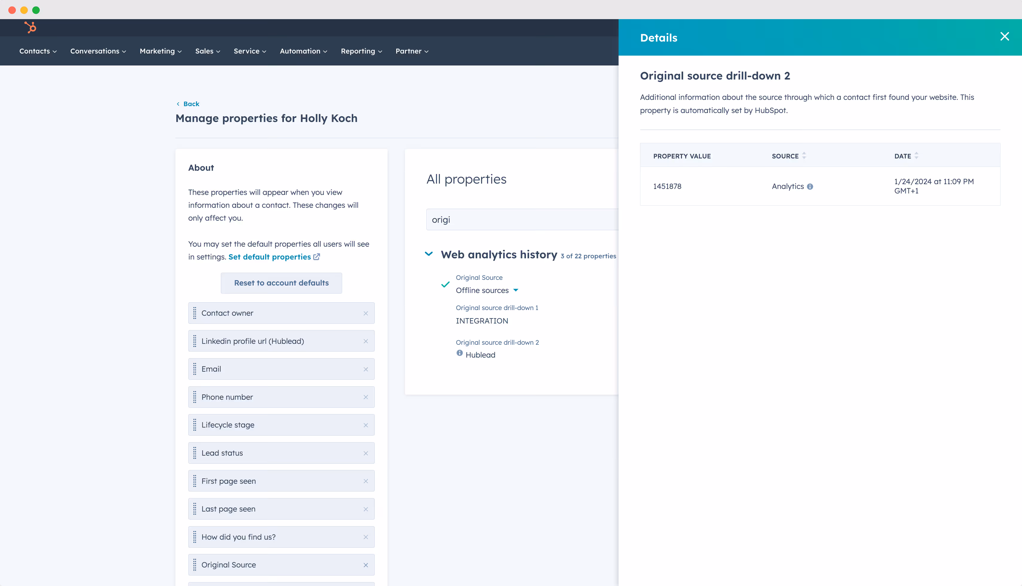 LinkedIn data in HubSpot contact properties