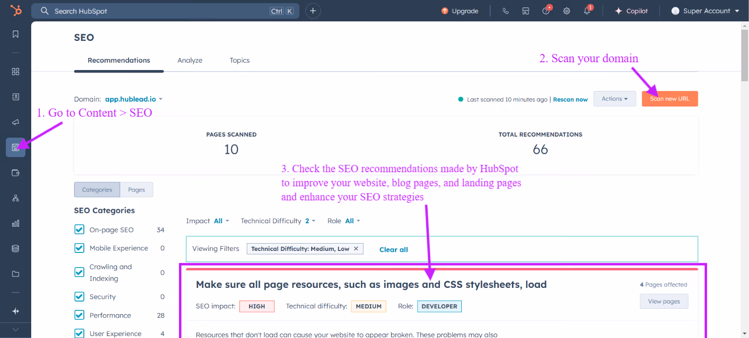 Go to your hubspot account to access hubspot ai-powered SEO optimization