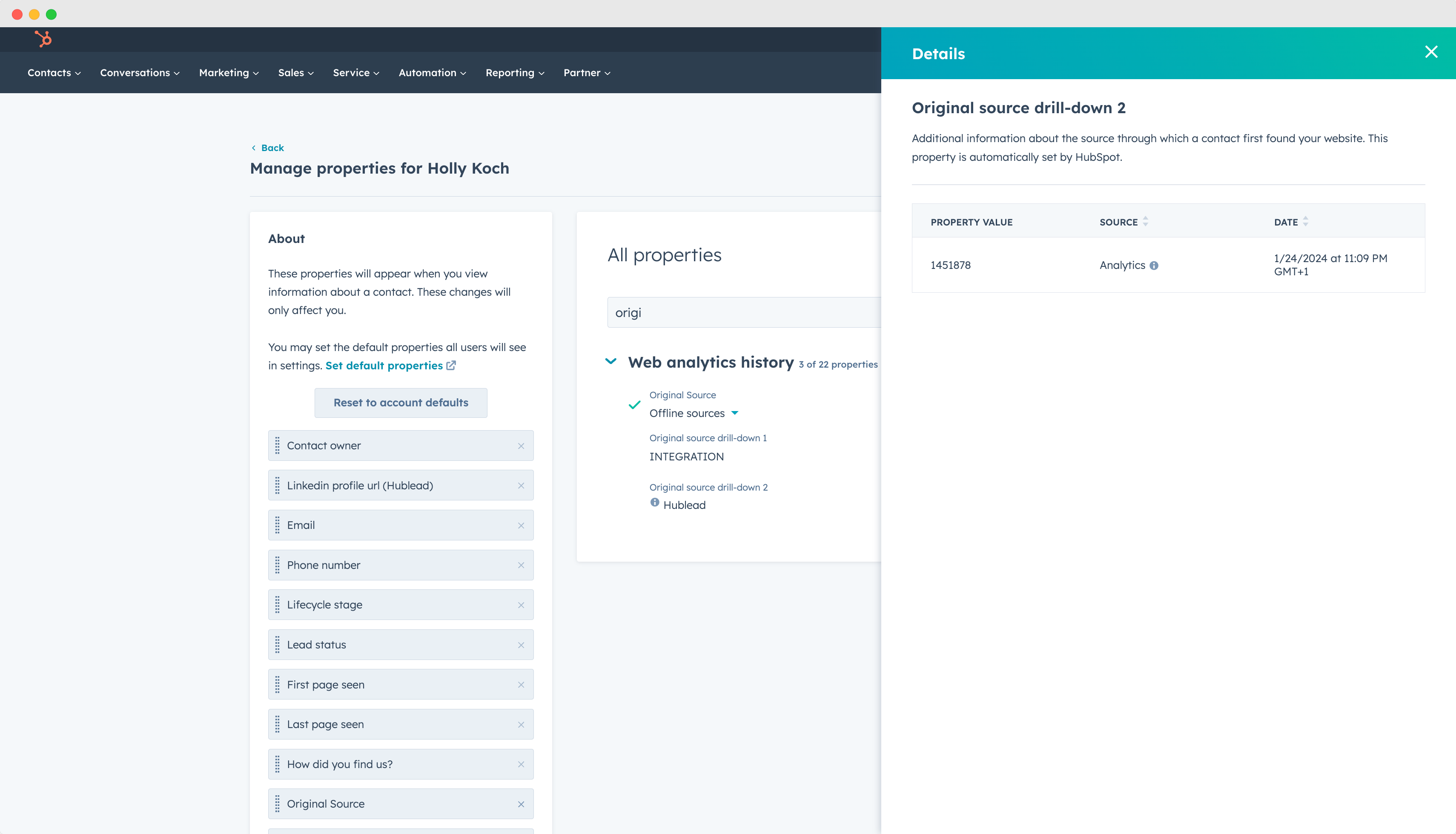 LinkedIn-Daten in HubSpot Kontakteigenschaften