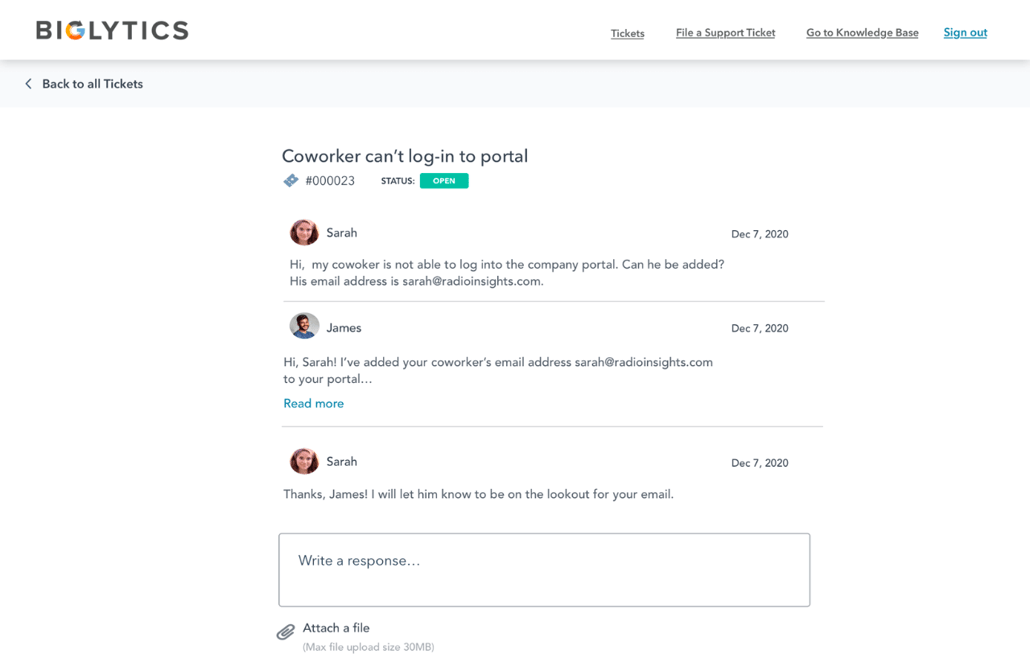 HubSpot customer support portal - ticket management for customer support