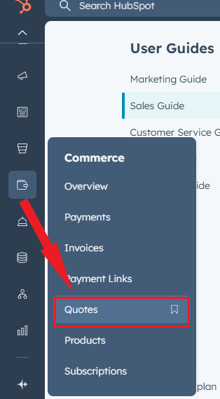 Presupuestos en el menú de HubSpot