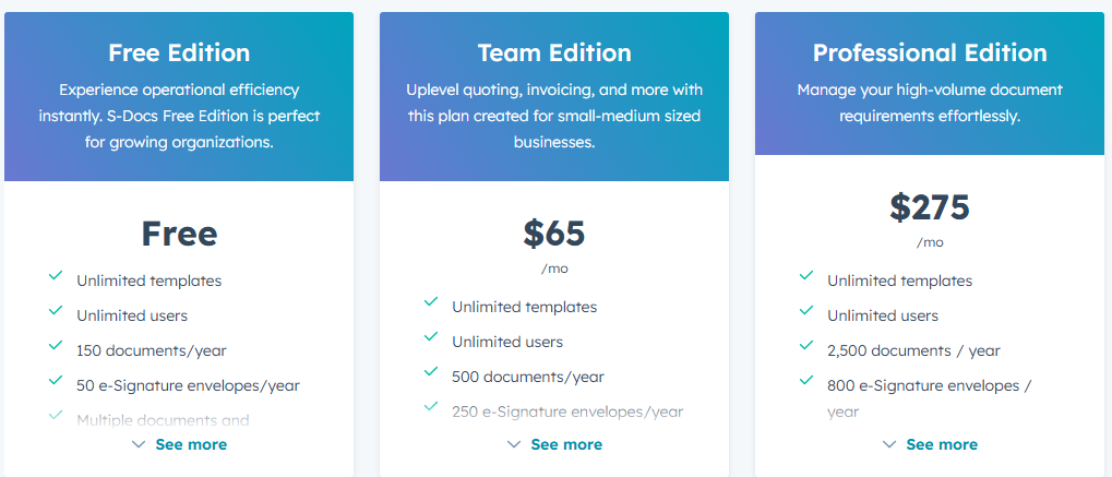 Precios de S-Docs