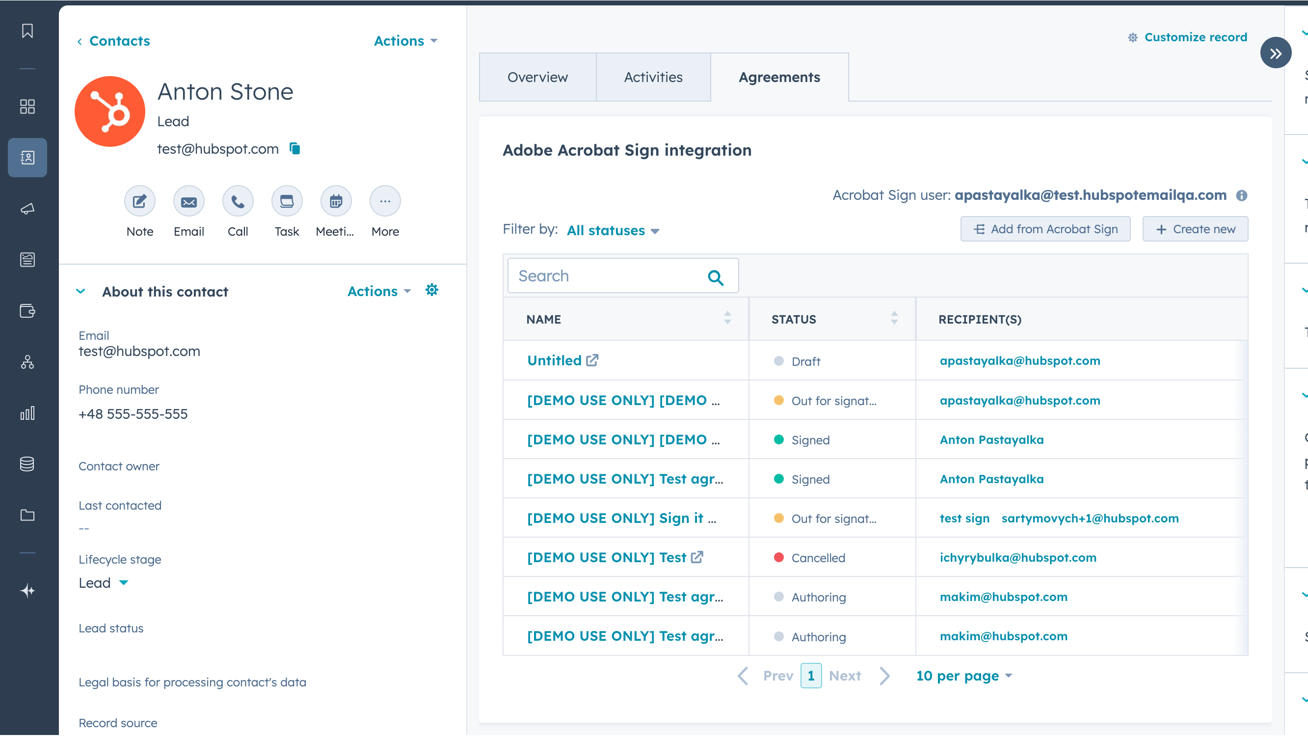 Gestiona acuerdos desde cualquier registro de CRM con la integración de Adobe Acrobat Sign para HubSpot.