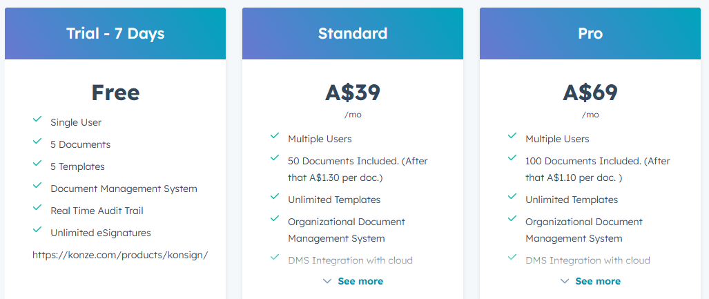 Precios de KONSIGN