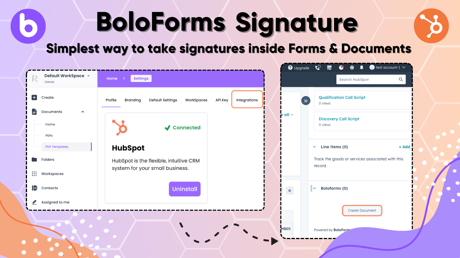 Ve a la pestaña de integraciones de BoloForms para activar HubSpot.
