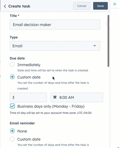 HubSpot Workflow - Generates tasks automatically as workflow actions once the trigger criteria is met