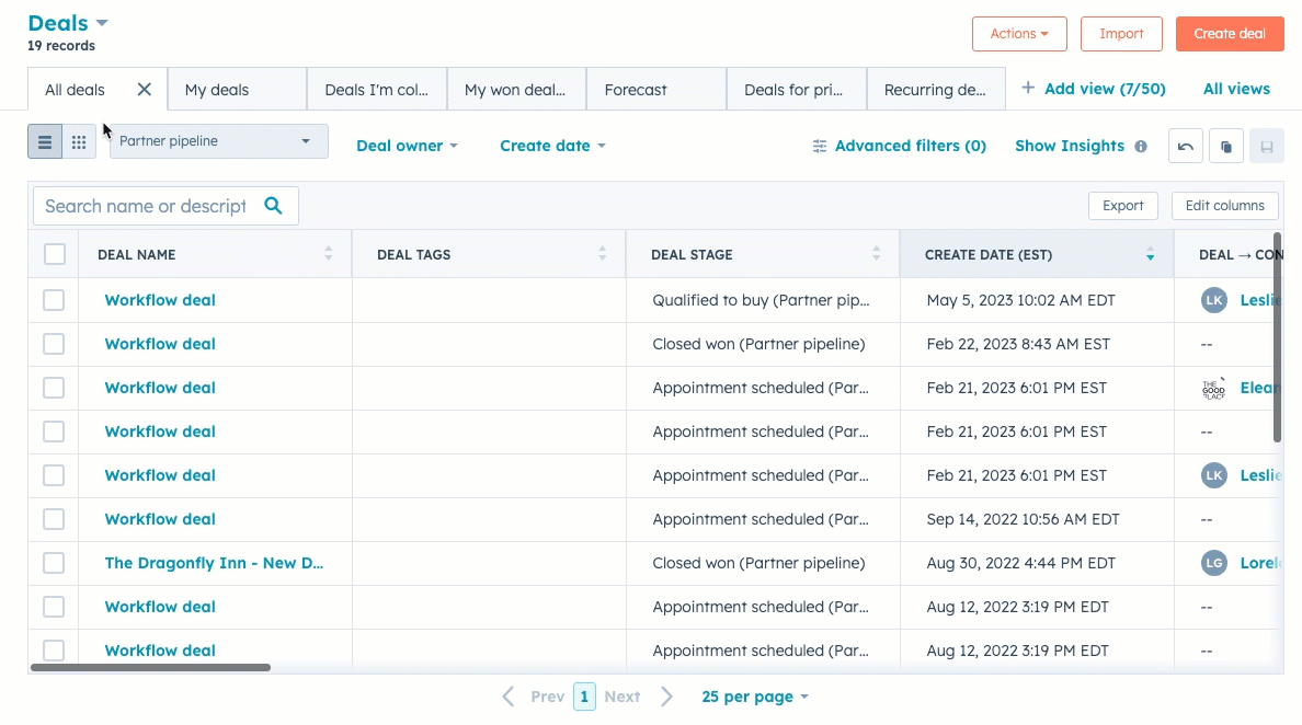 Sieben Deal Stages in der Deal Pipeline, die die Customer Journey in HubSpot abbilden