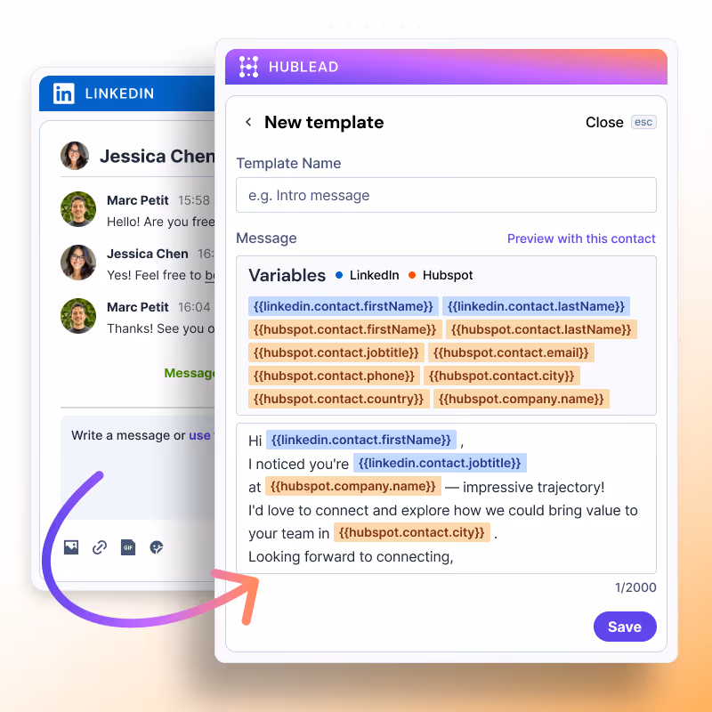 LinkedIn message template for HubSpot users