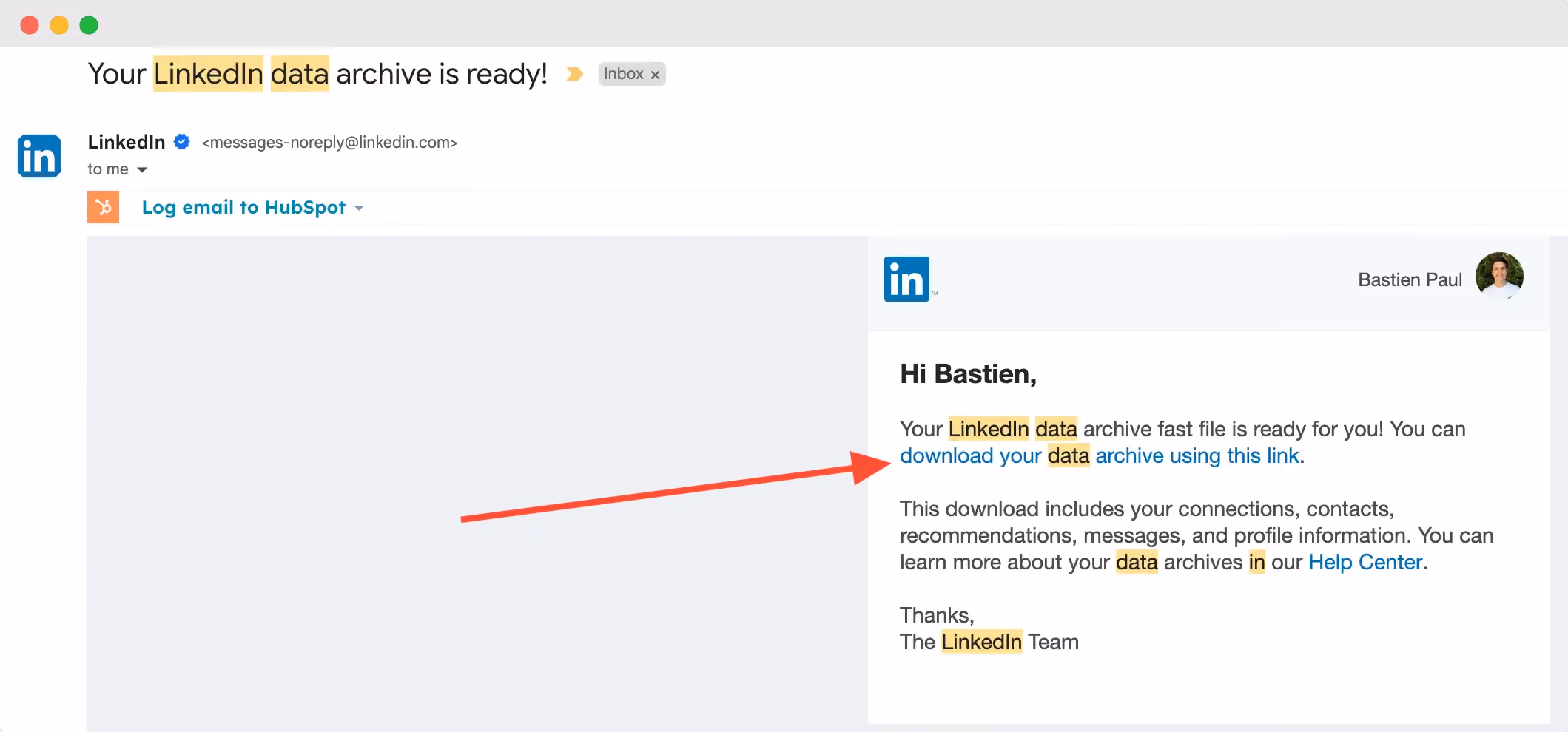 download linkedin data archive gmail email