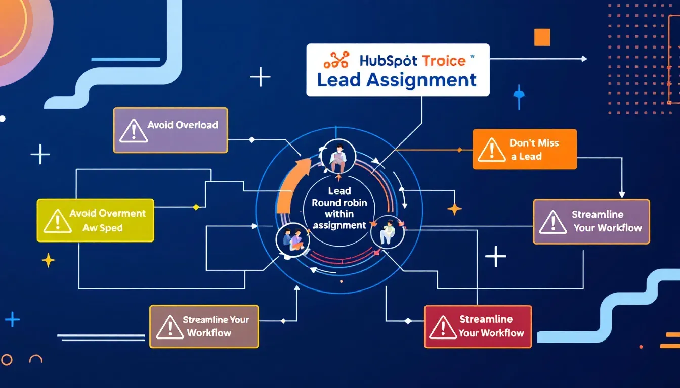 Desafíos enfrentados con la asignación Round Robin de leads en HubSpot ilustrados con señales de precaución.