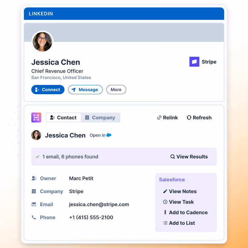 Hublead widget on LinkedIn for Salesforce users