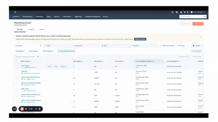 Línea de asunto del email de contenido inteligente - pestaña Configuración HubSpot - personalización y añadir regla inteligente
