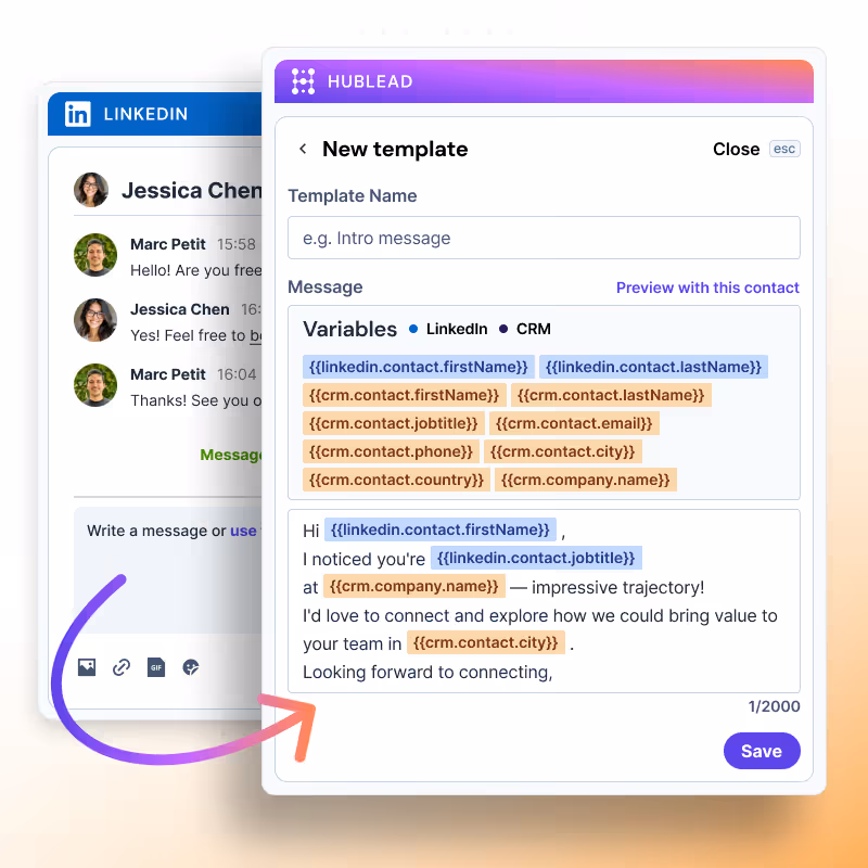 LinkedIn message template for CRM users