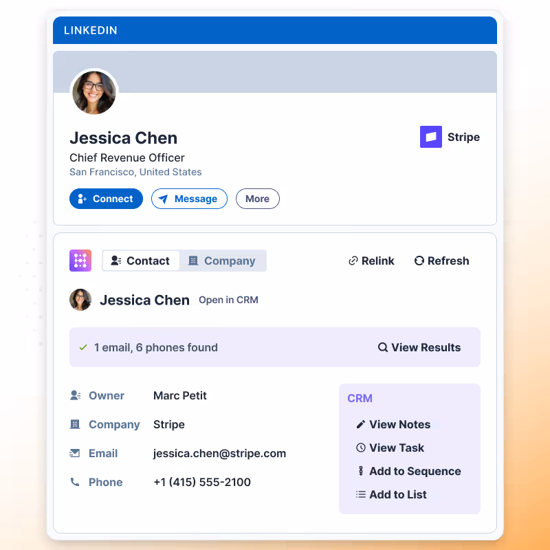 Hublead widget on LinkedIn for CRM users