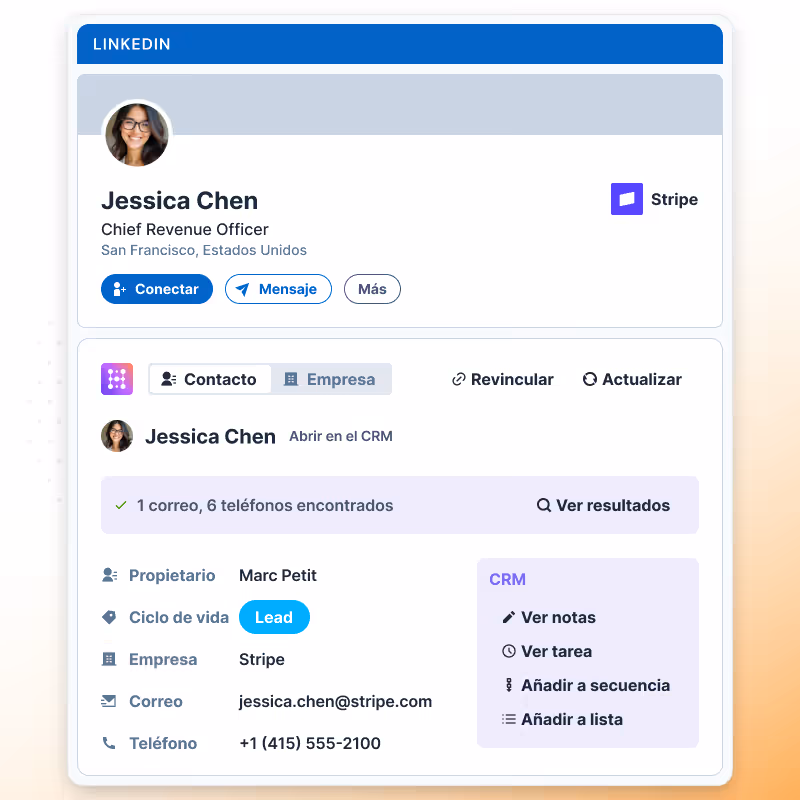 Widget de Hublead en LinkedIn para los usuarios de CRM