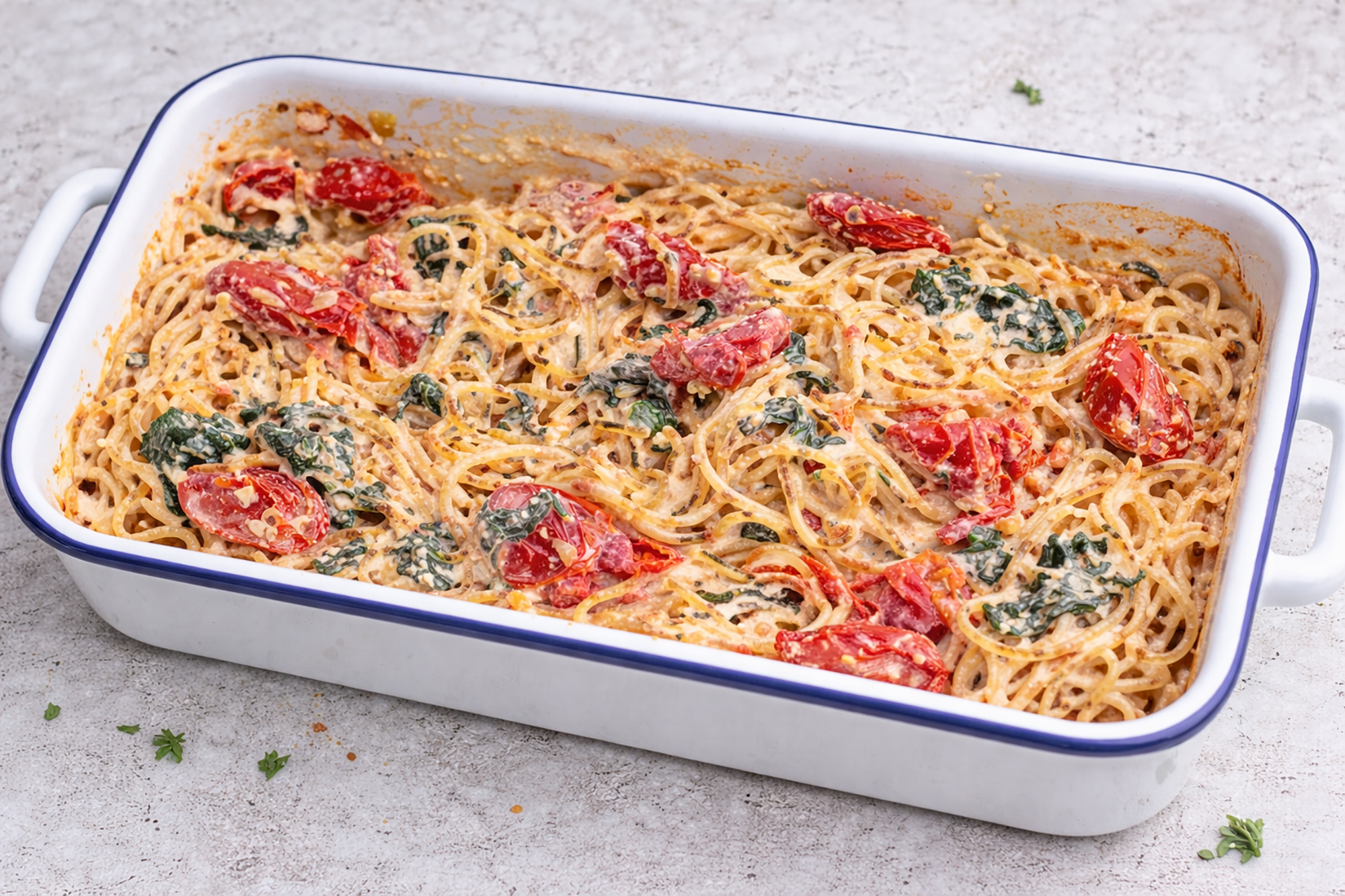 OnePot Pasta mit Tomate und Spinat