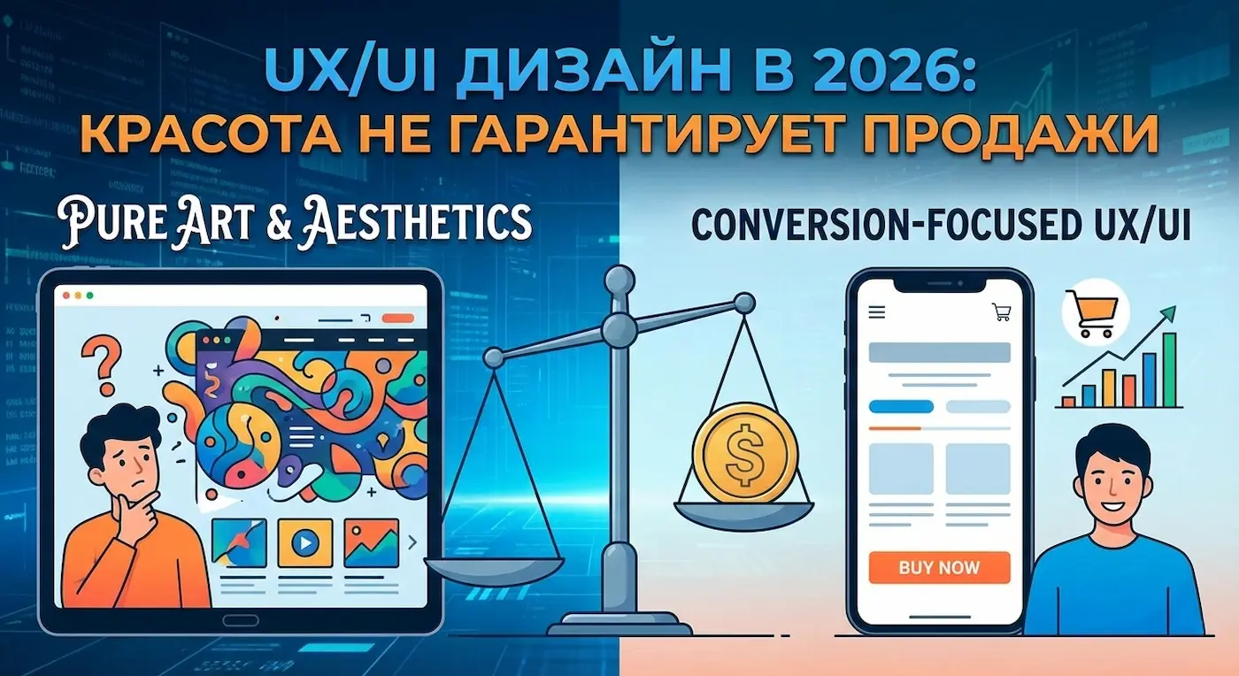 Сравнение концепций эстетического и конверсионного UX/UI дизайна в 2026 году
