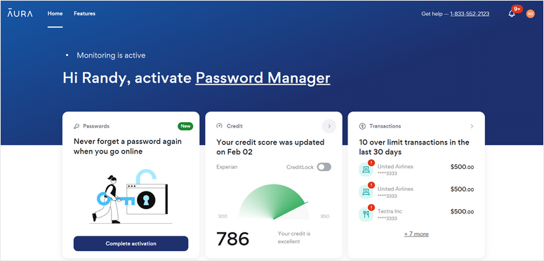 Sample of the Aura dashboard