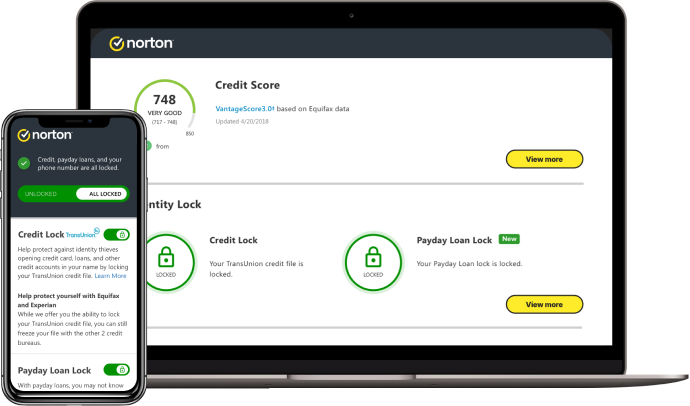 Sample of the Norton LifeLock Identity Lock feature on MacBook and iPhone