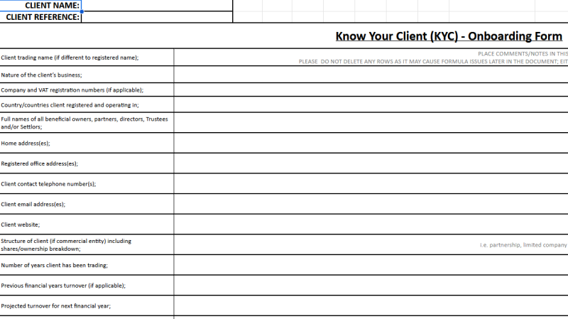 Sample of ACCA Know Your Client form and risk assessment tool