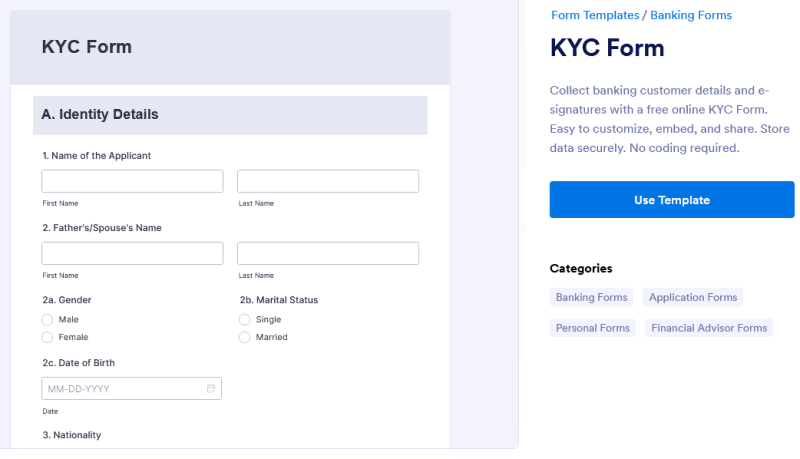 Sample of Jotform’s KYC Form template