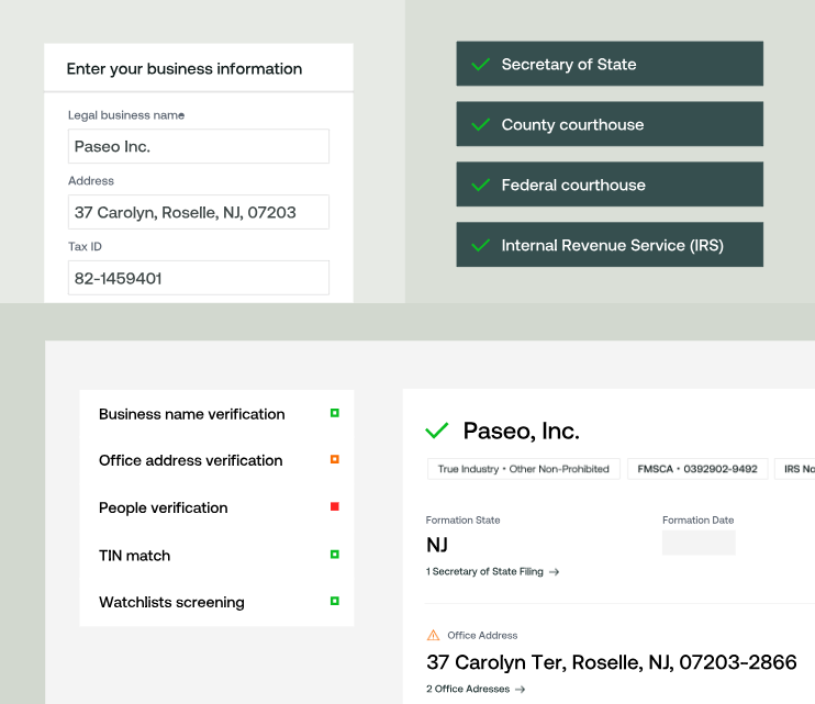 A sample client profile put through Middesk’s Socure integration for a KYC check