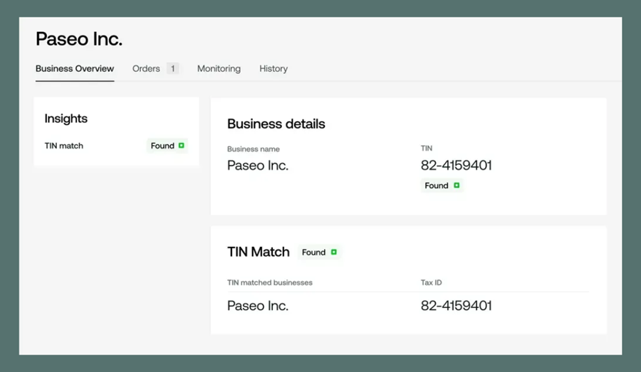 Middesk TIN Match dashboard