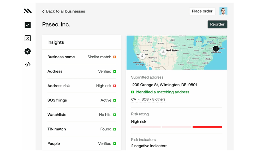 Business search order in Middesk
