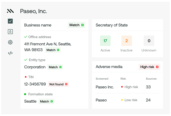 Business search report in Middesk Verify