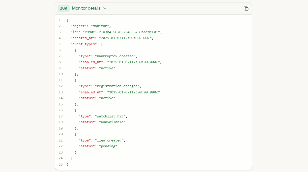 Monitor request in Middesk API