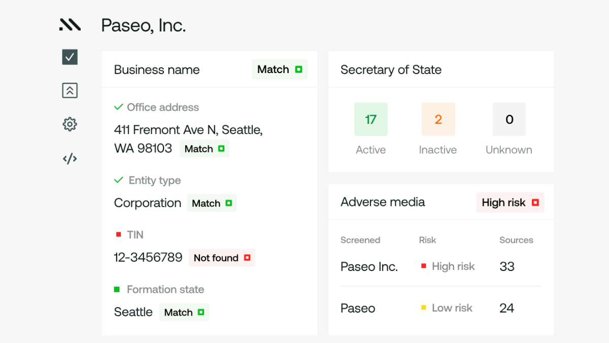 Search results in Middesk Verify