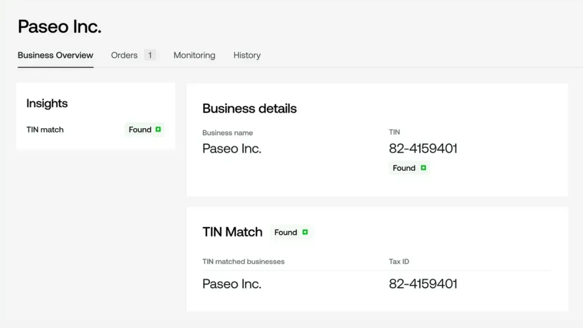 TIN Match report in Middesk