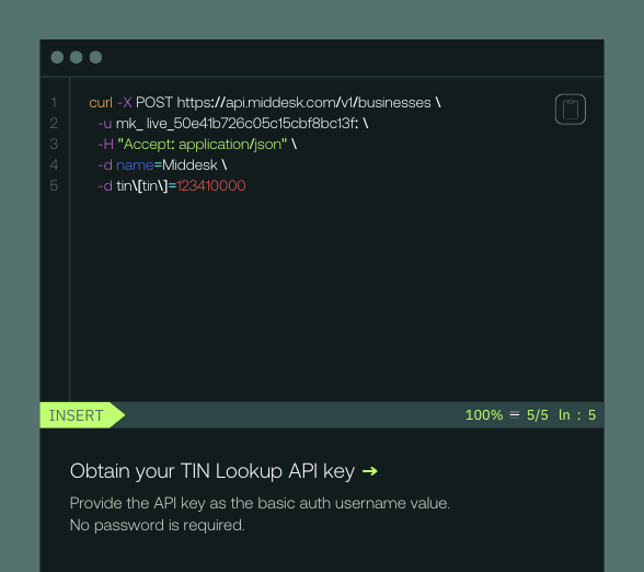 TIN lookup API code