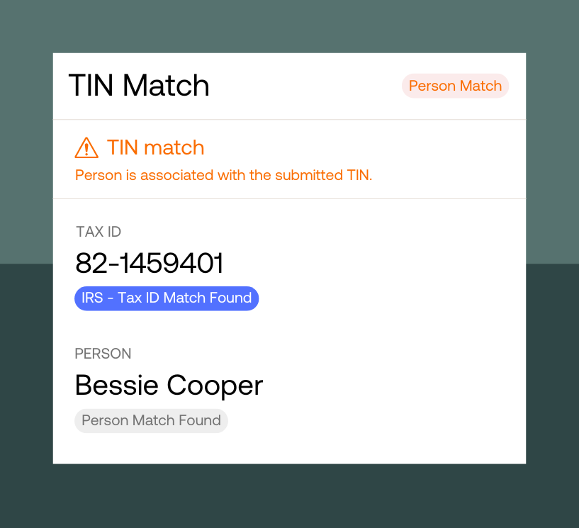 A TIN Match result in Middesk.