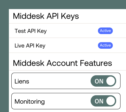 Middesk API & account features access