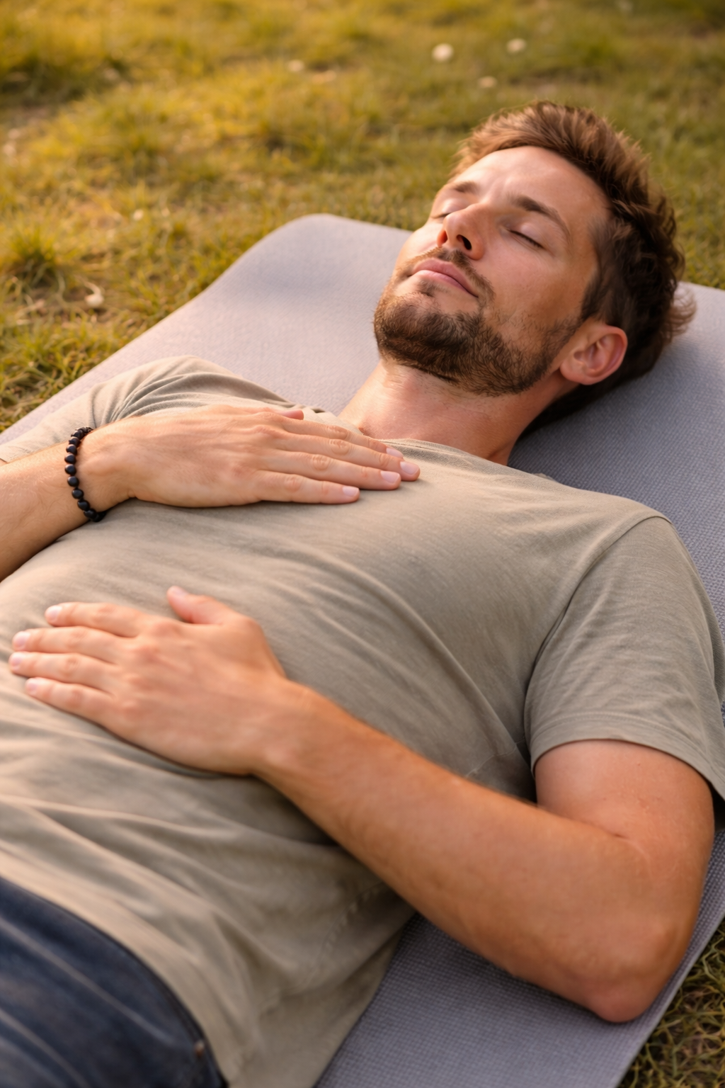 Man die een ademhalingsoefening doet in Amersfoort