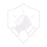 A black and white graphic of two hands holding representing teamwork.