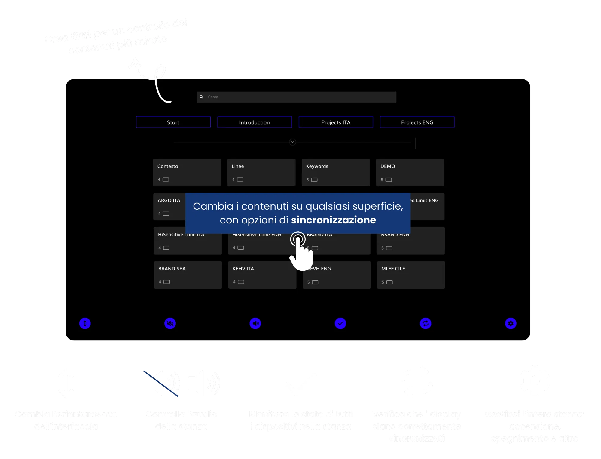 possibilità e funzionalità dell'interfaccia touch di gestione e controllo sala