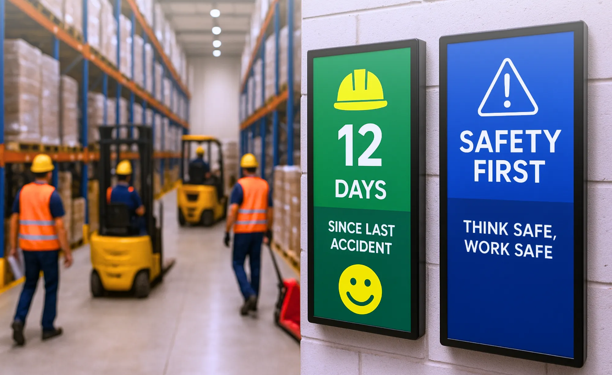 Cliente in negozio retail che confronta una borsa con il display digitale Livesignage che mostra la scheda prodotto con dettagli e caratteristiche