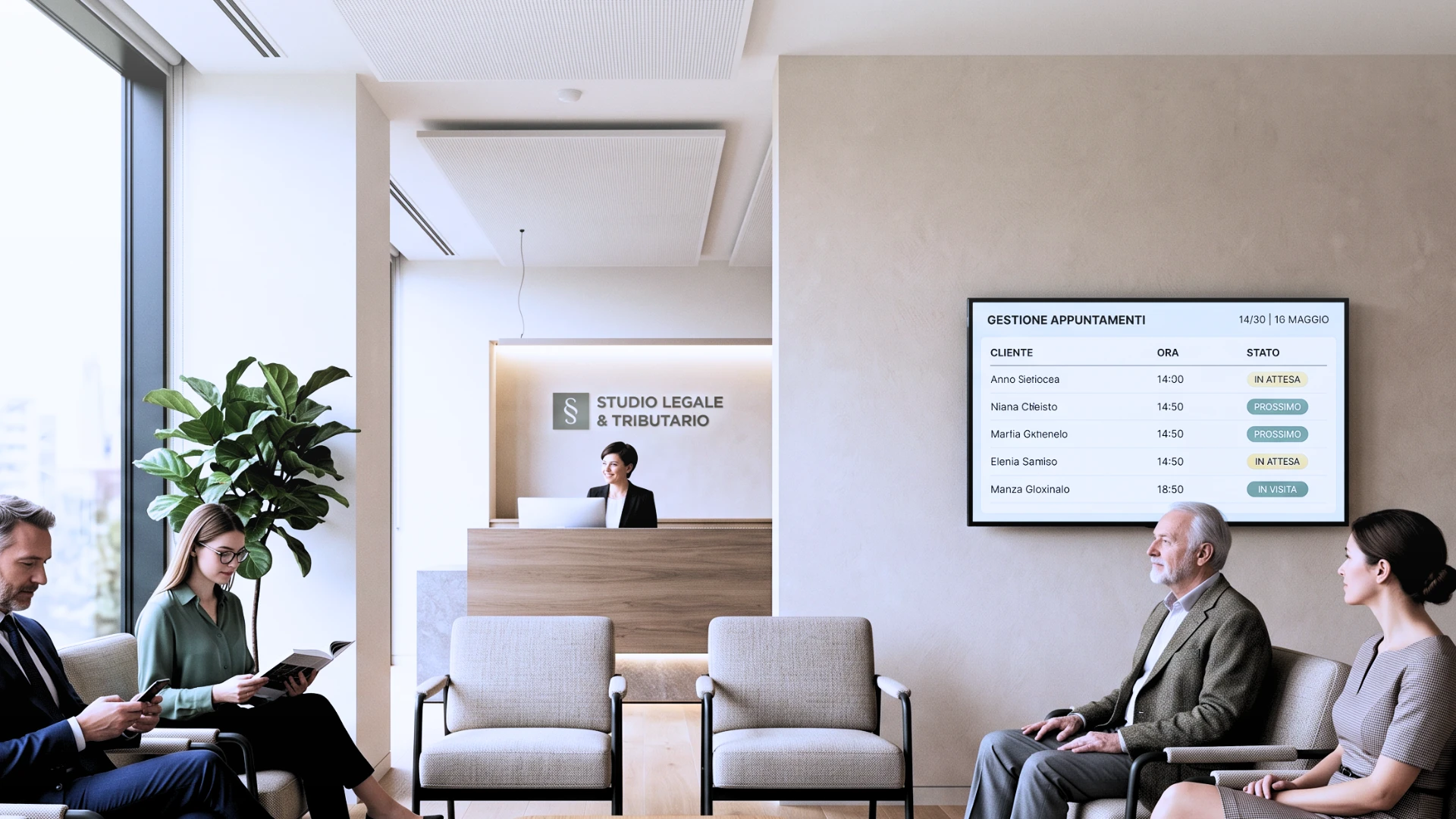 Cliente in negozio retail che confronta una borsa con il display digitale Livesignage che mostra la scheda prodotto con dettagli e caratteristiche