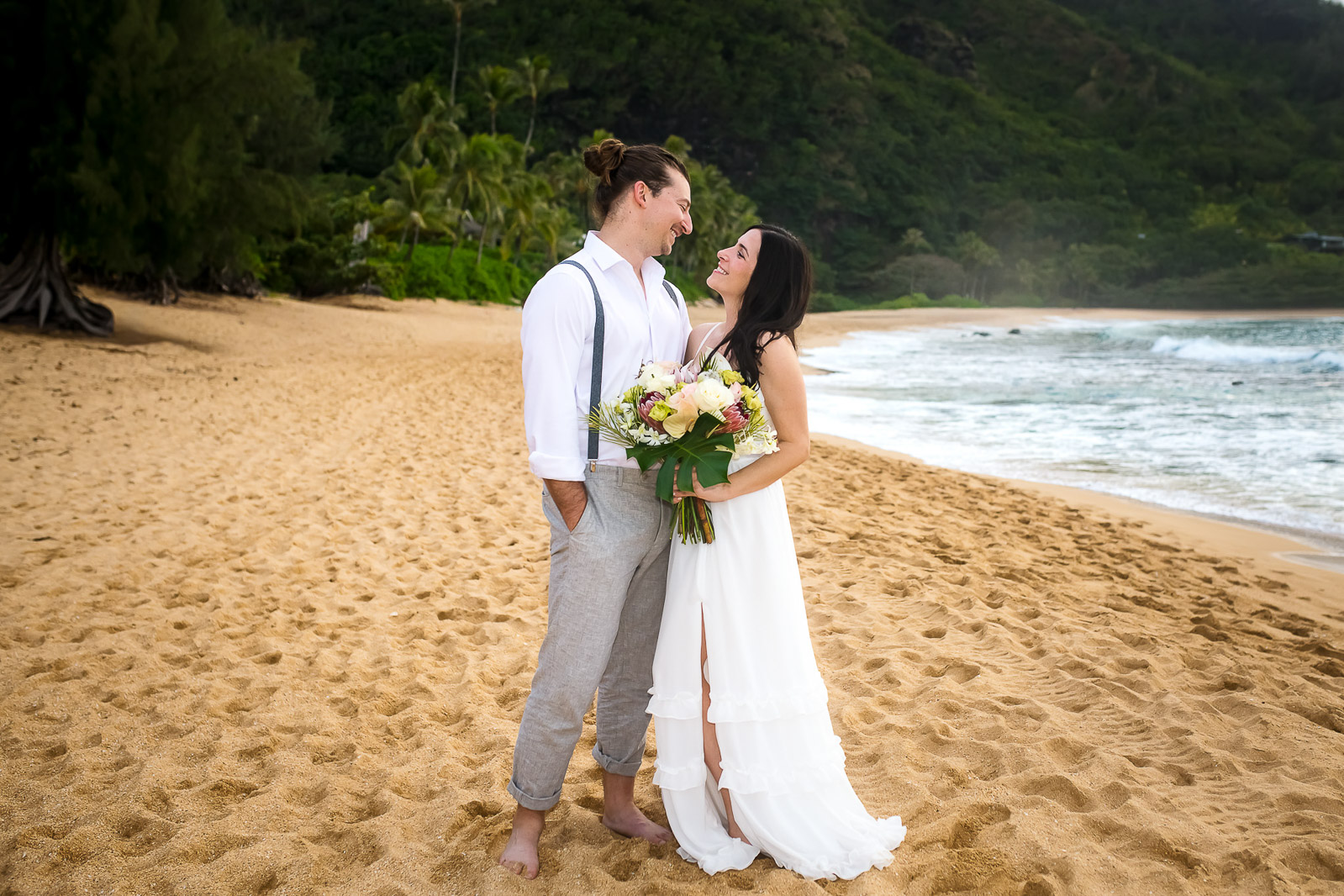 Kauai beach wedding portrait