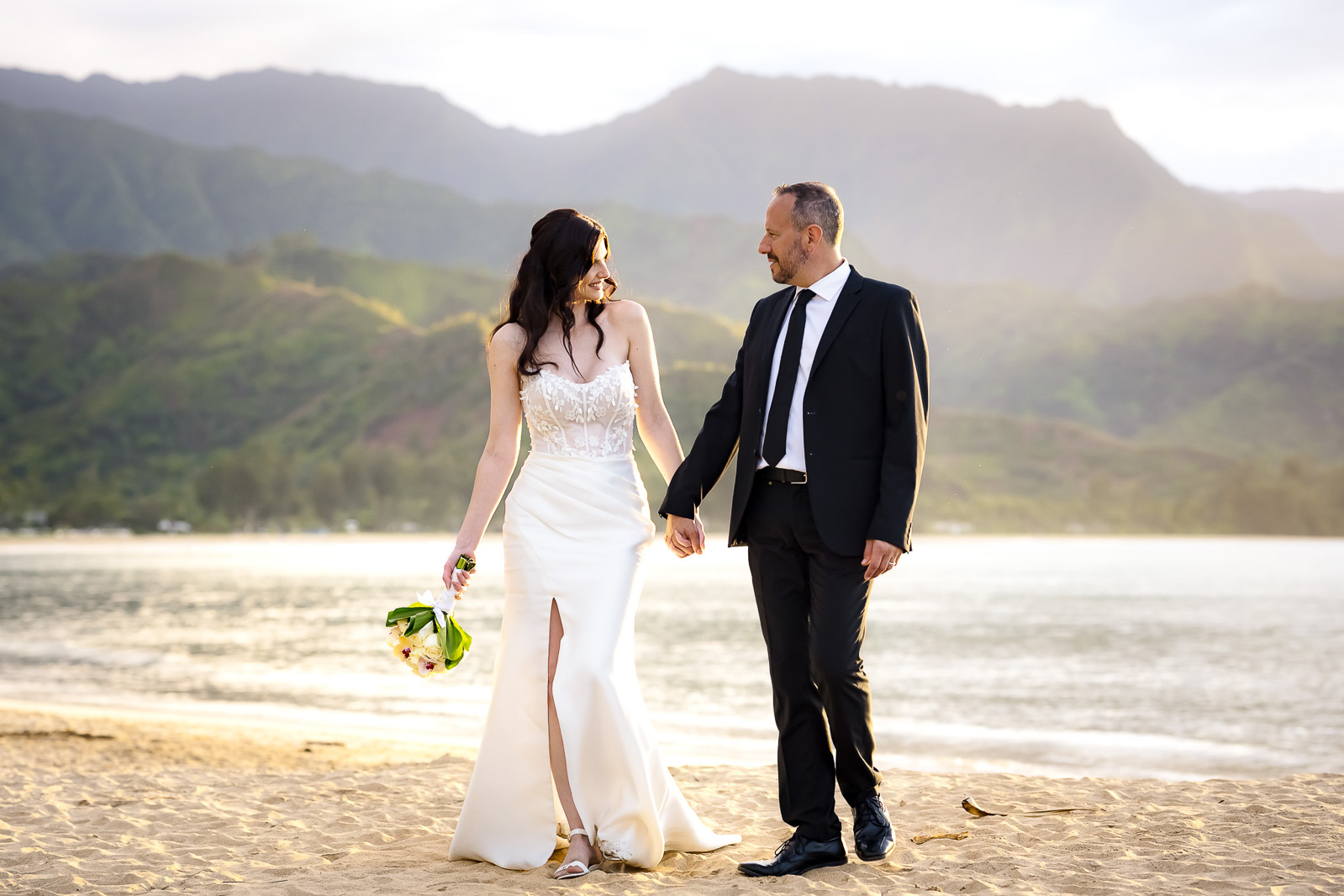 elopement beach wedding on kauai with bride and groom only