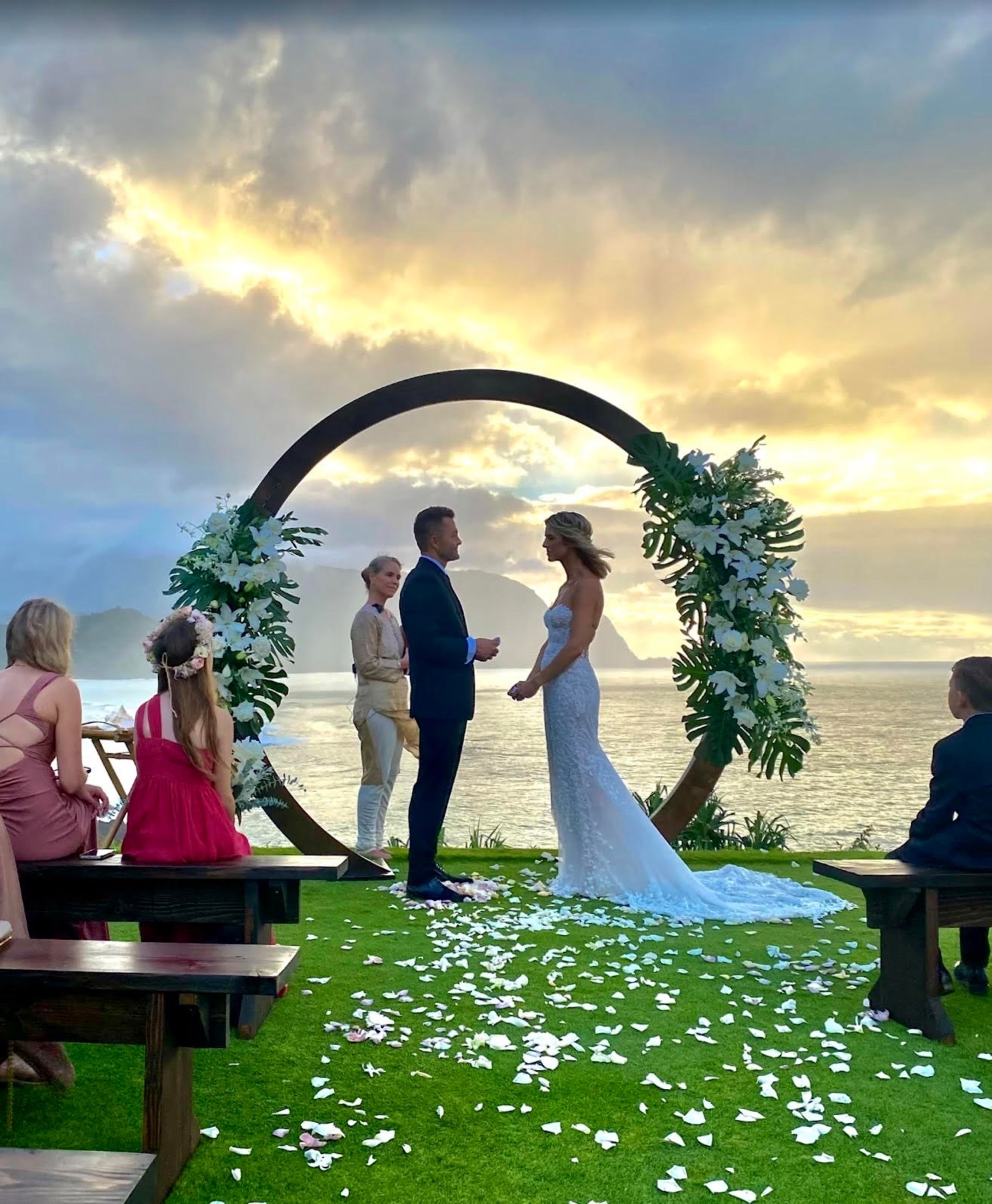 flower arch wedding officiant