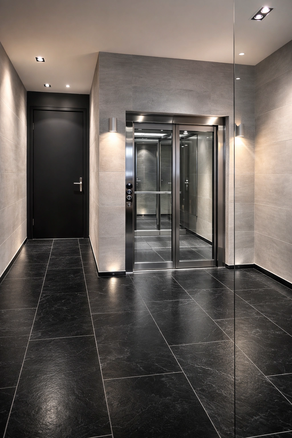 Fully glazed passenger lift in retail store