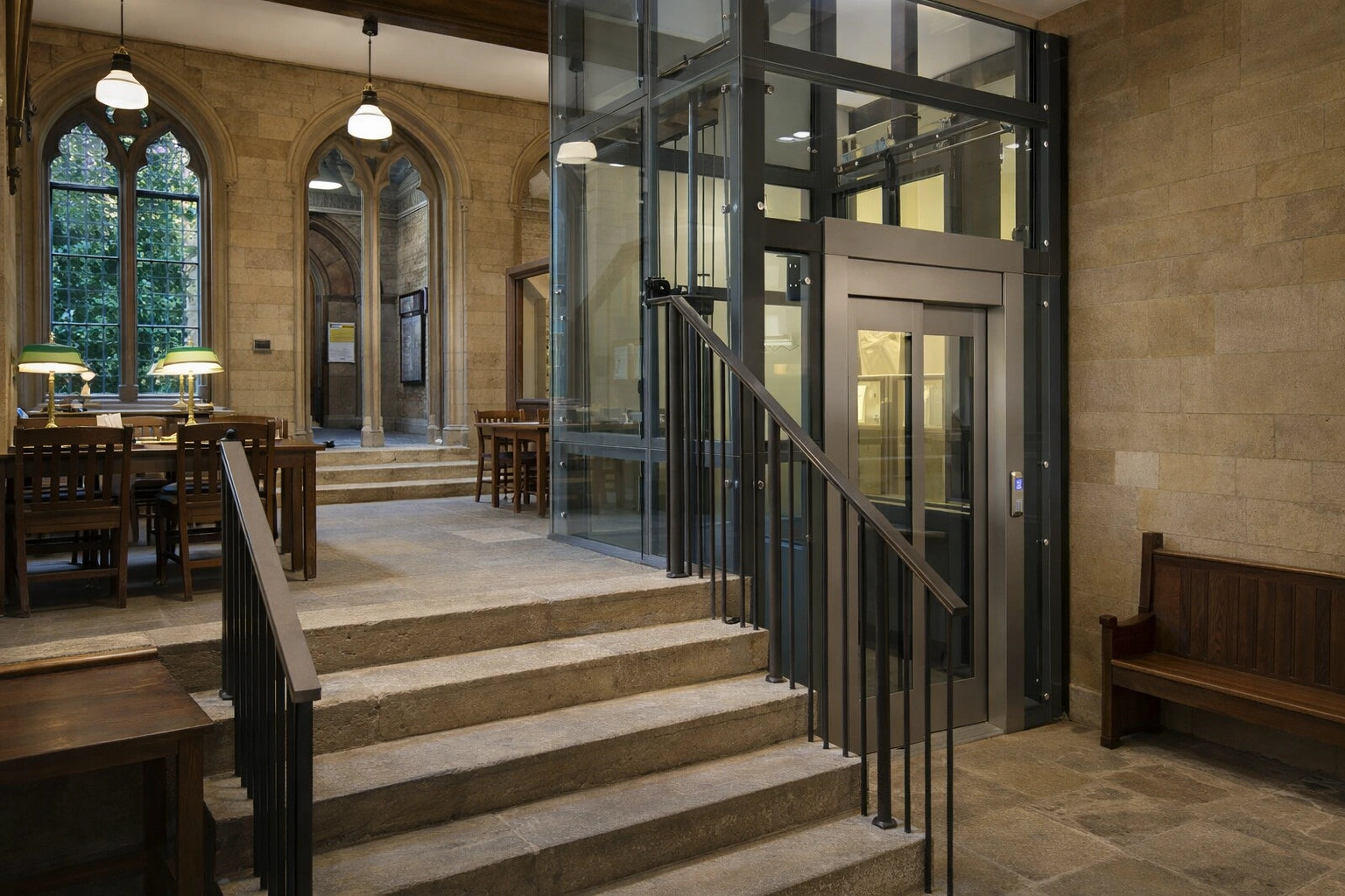 Glass lift in University Common room