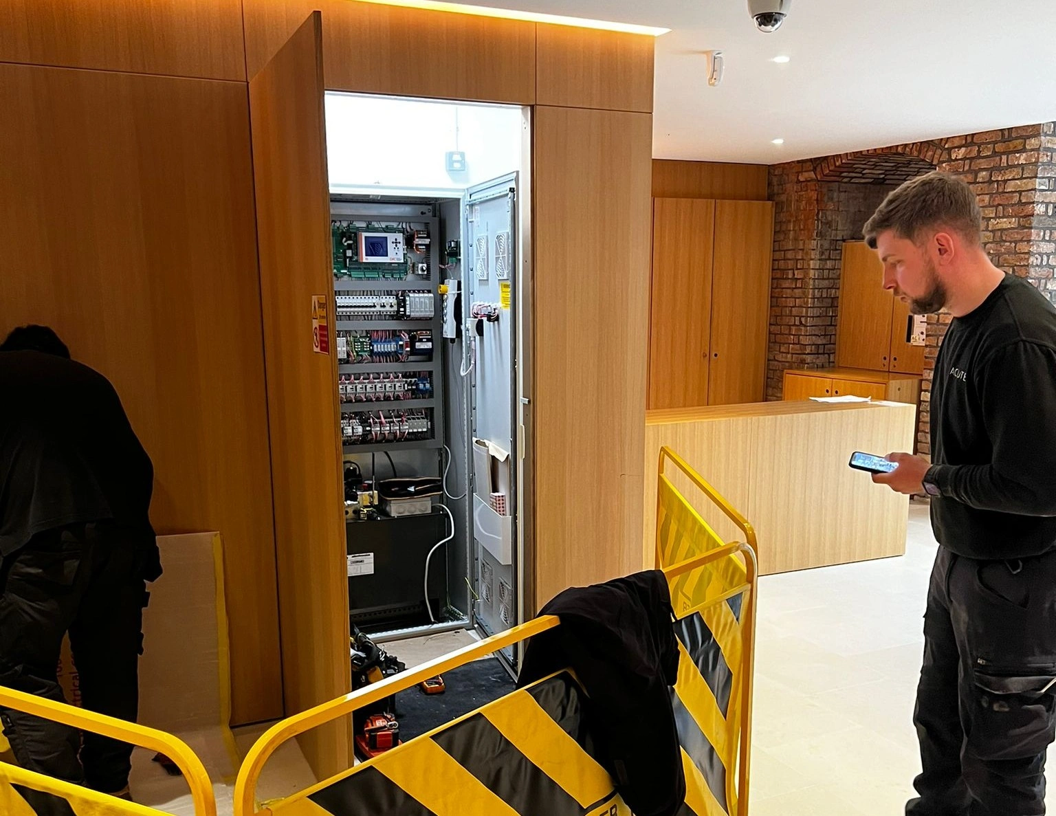 Lift service contract maintenance visit in progress