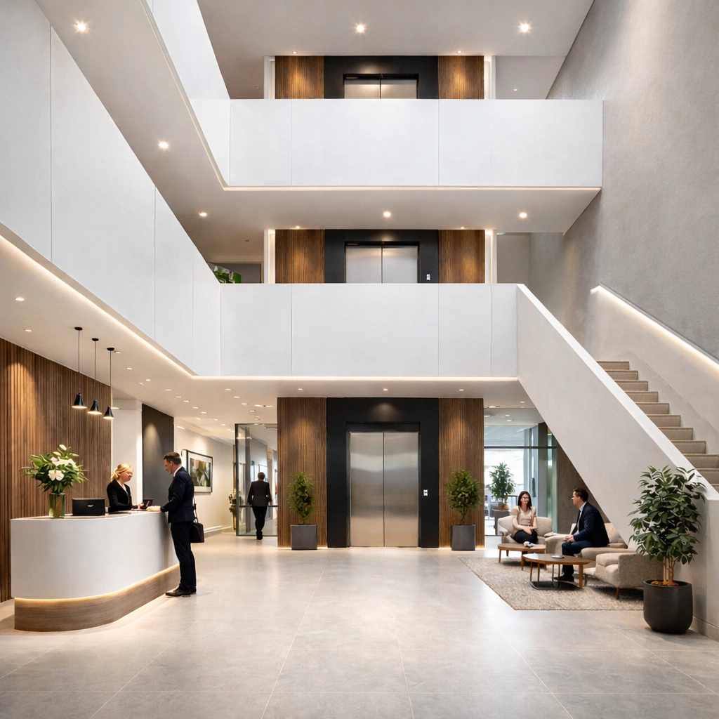 Office Building Lobby with statement Lift