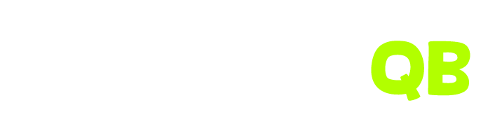 Bright green QB letters on a white background