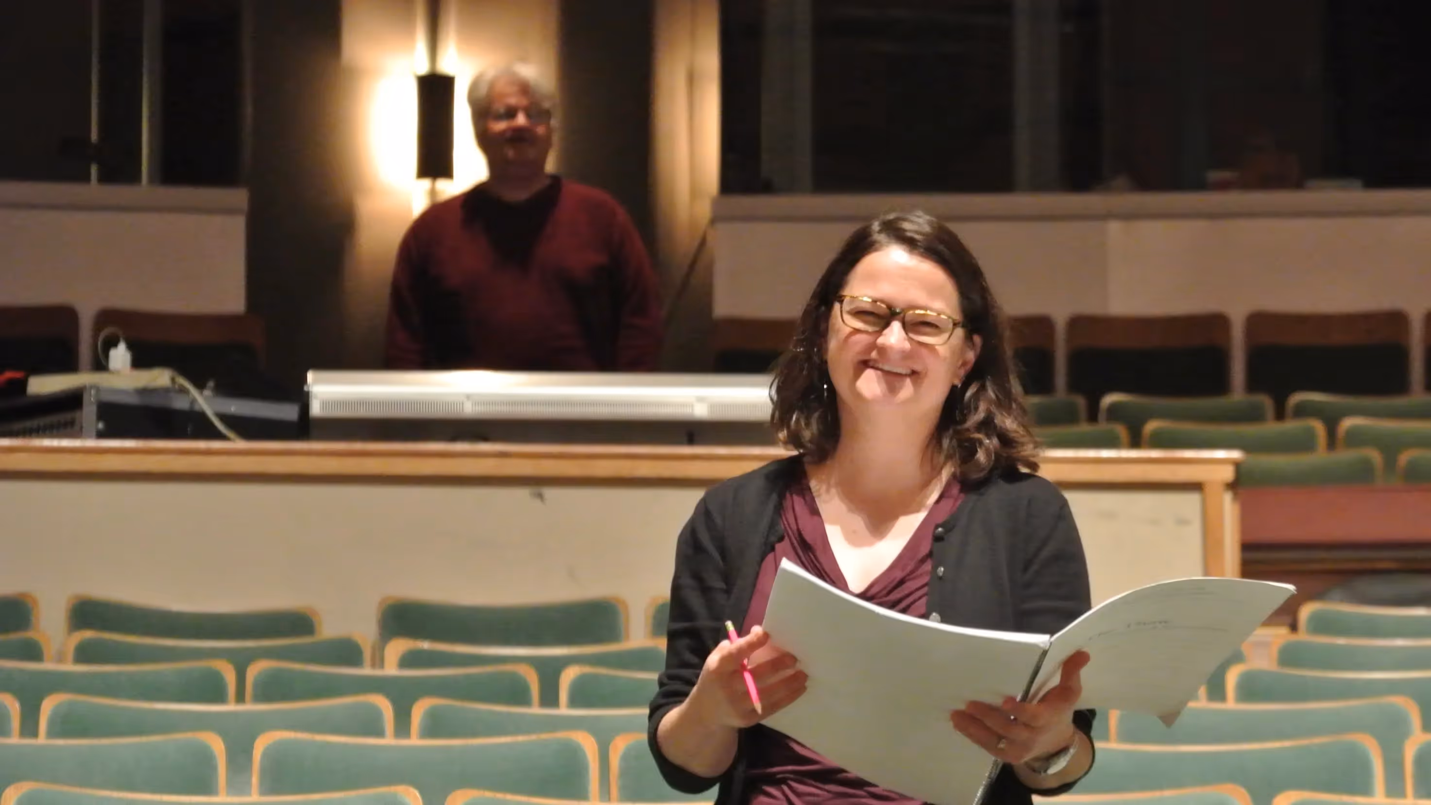 Andrea listening to the rehearsal of "The Thaw" (2016). Photo: A. Kim