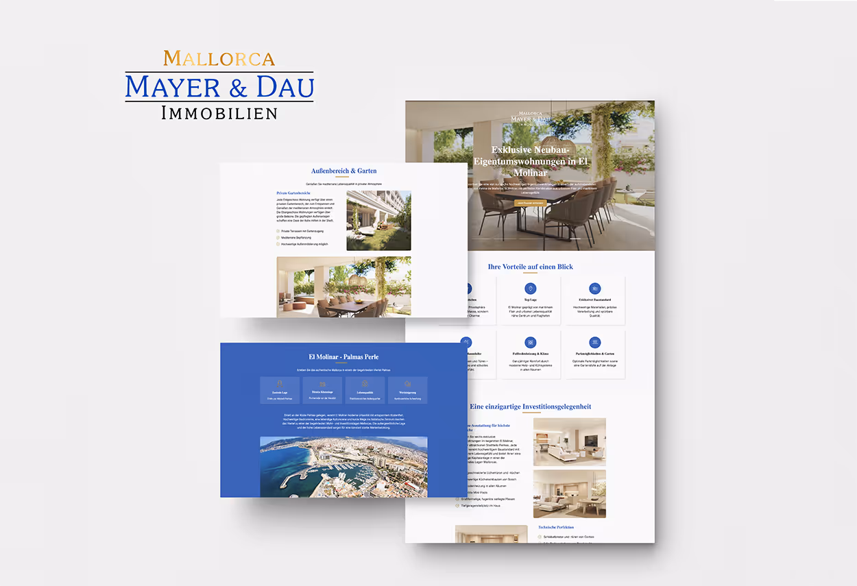 Mockup von der Website von Mayer & Dau Mallorca Six Garden.